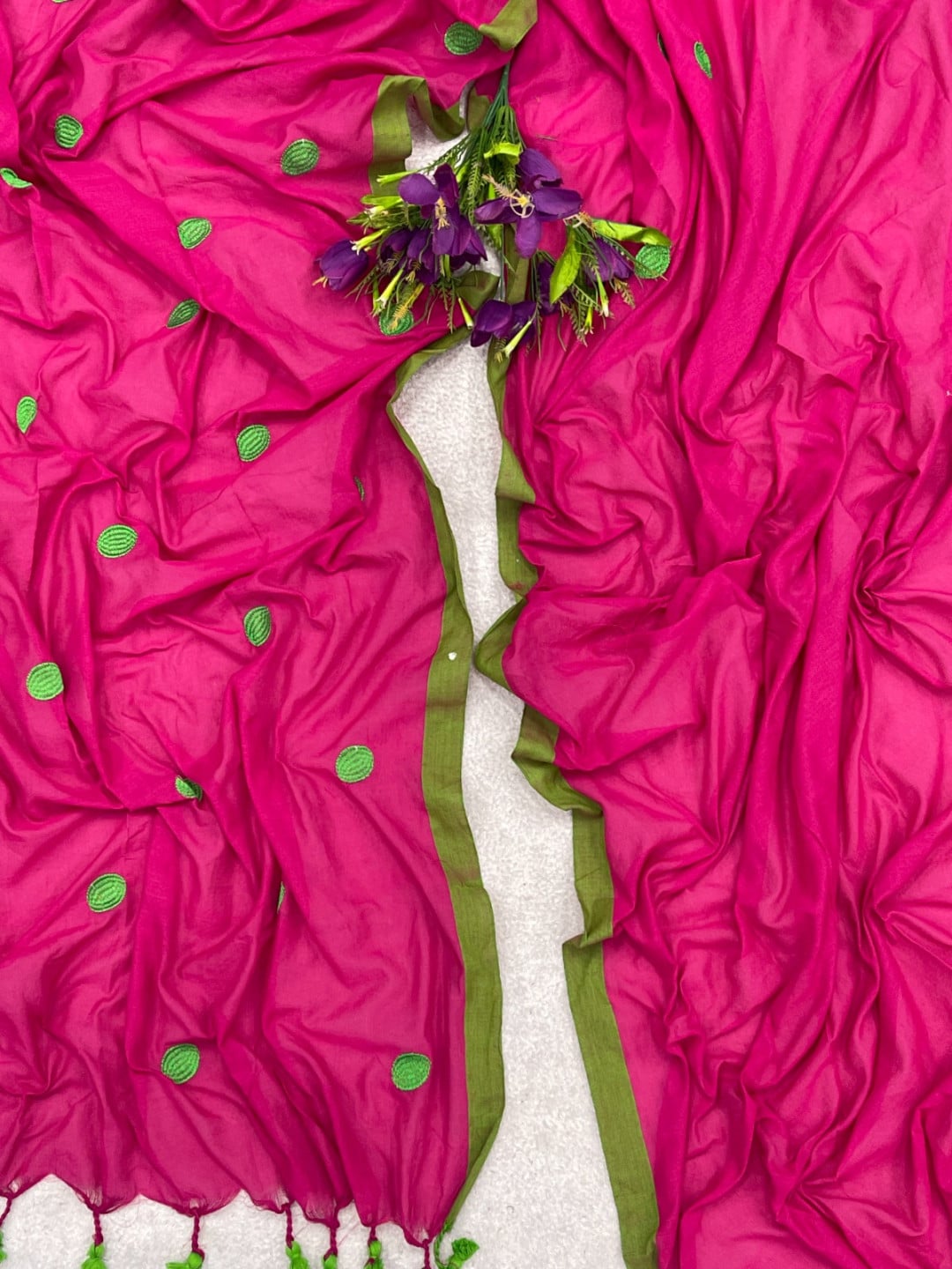 Soft Khadi Cotton Saree With Gola Embroidered And Tassels Work