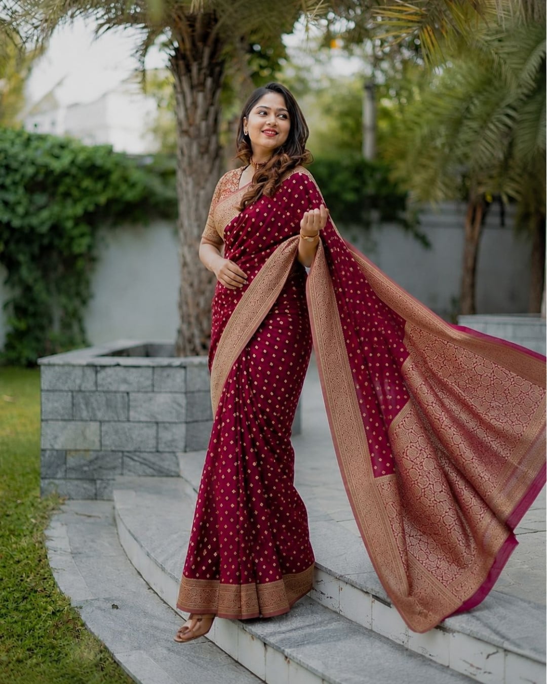 Maroon Color Soft Banarasi Lichi Silk Saree With Jacquard Weaving Work