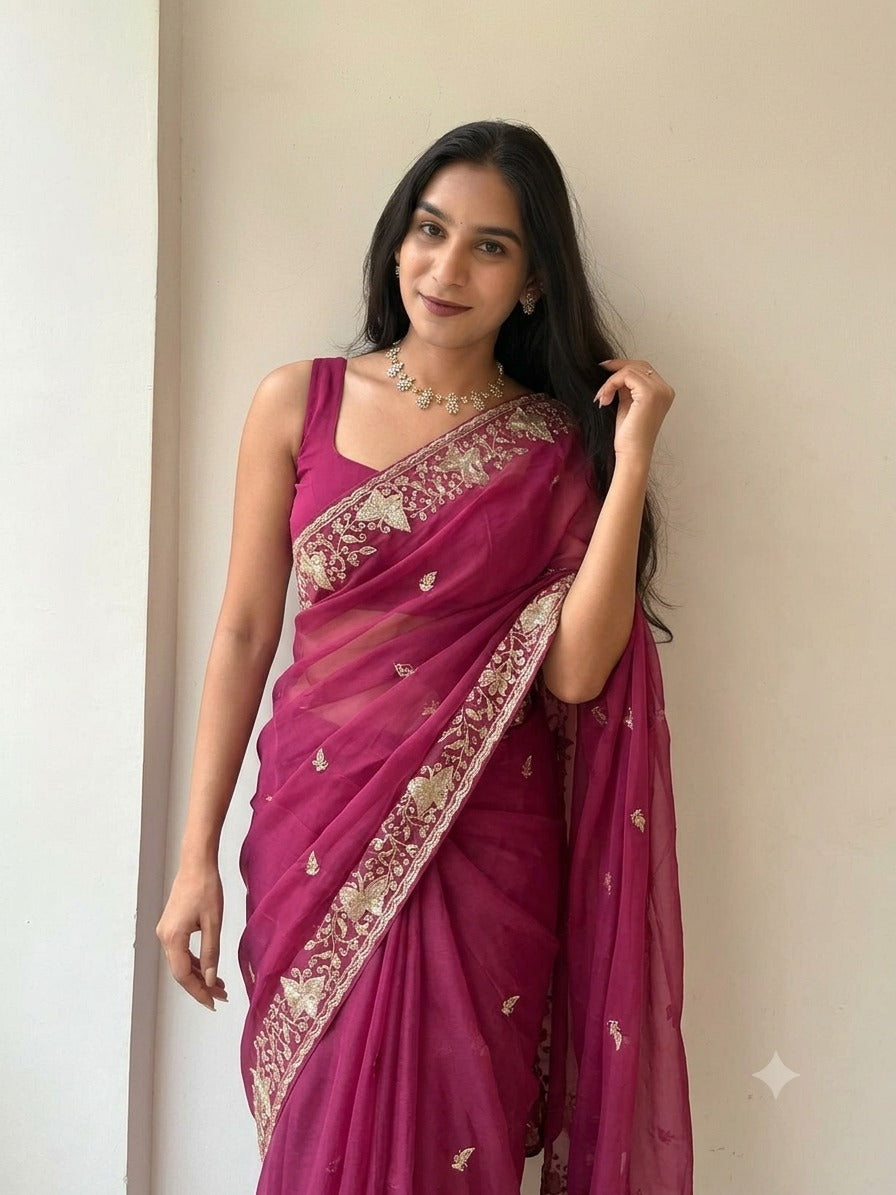 Star Georgette Silk Saree With Embroidery And Sequence Work