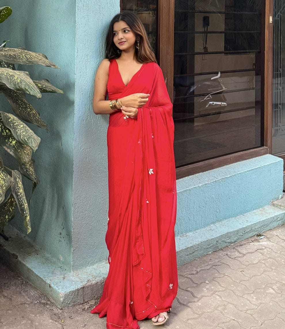 Georgette Saree With Beautiful Moti Work