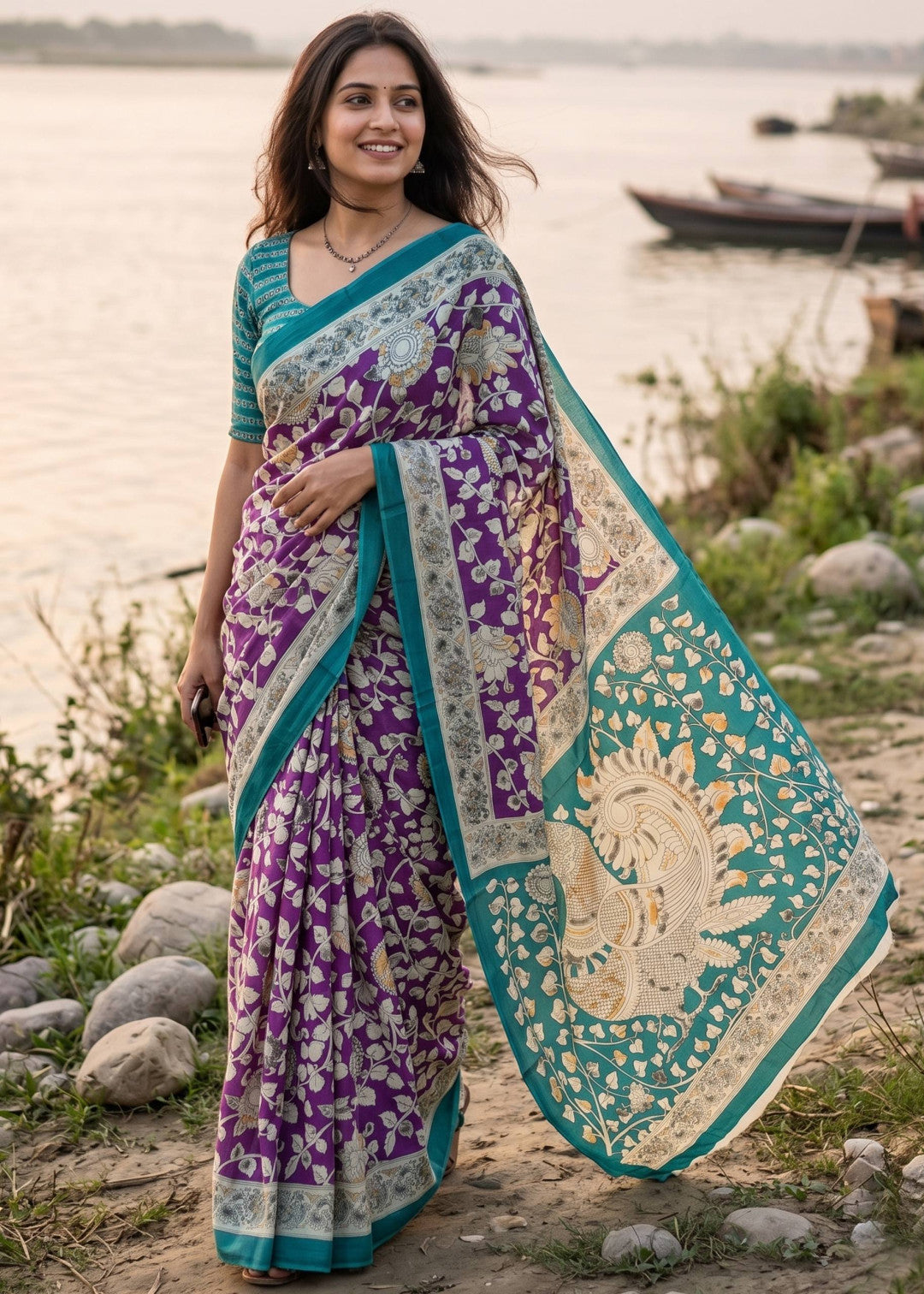 Soft Mulmul Cotton Saree With Kalamkari Printed Work