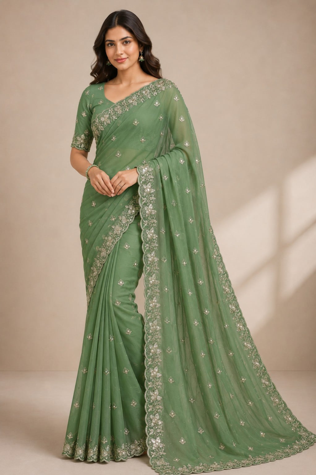 Soft Fandy Silk Saree With Embroidered Work