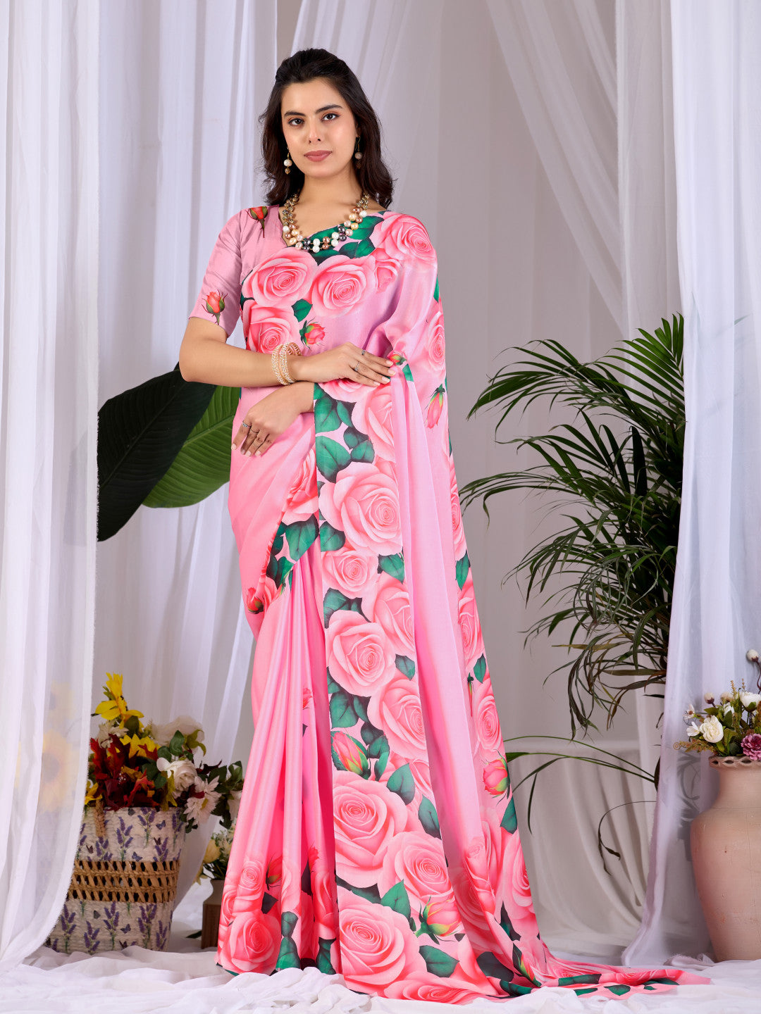 Soft Satin Georgette Saree With Digital Printed Work