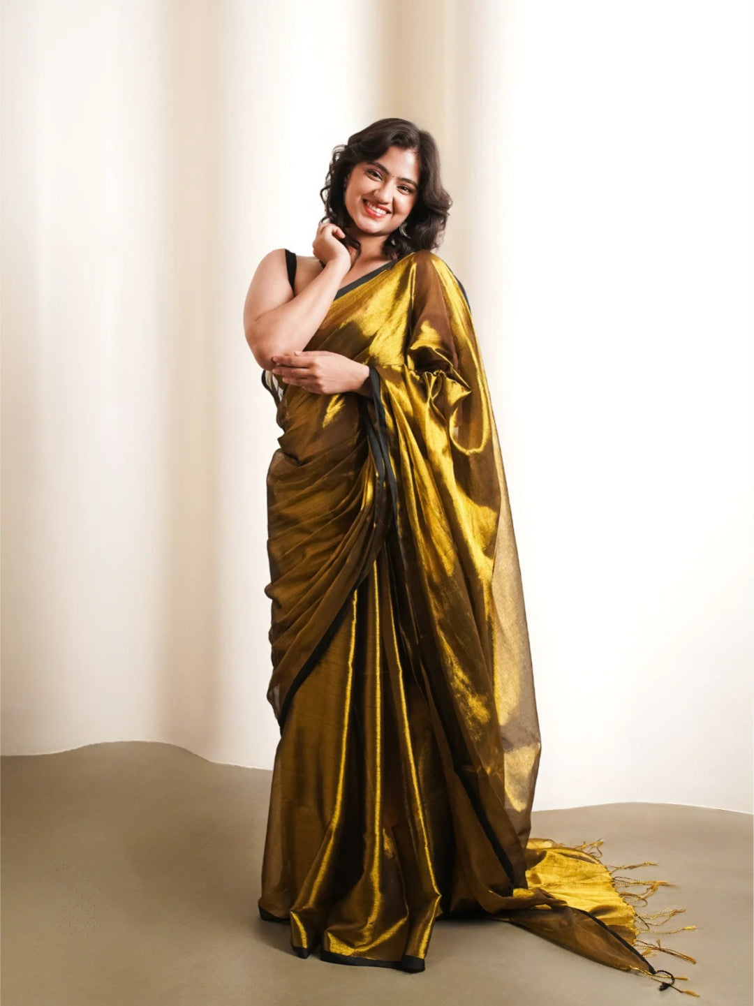 Premium Golden Tissue Silk Saree With Embellished Look