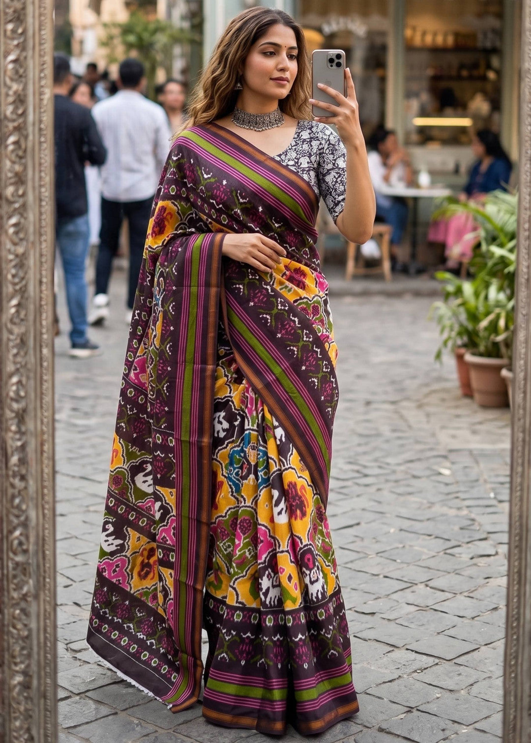 Soft Mul Base Muslin Cotton Saree With Patola Printed Work