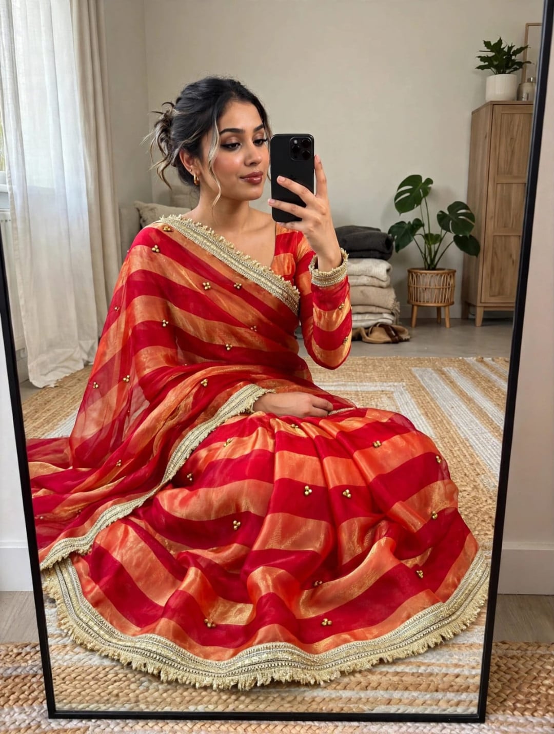 Silk Saree with Beautiful Ghunghroo and Golden Zari Border Work