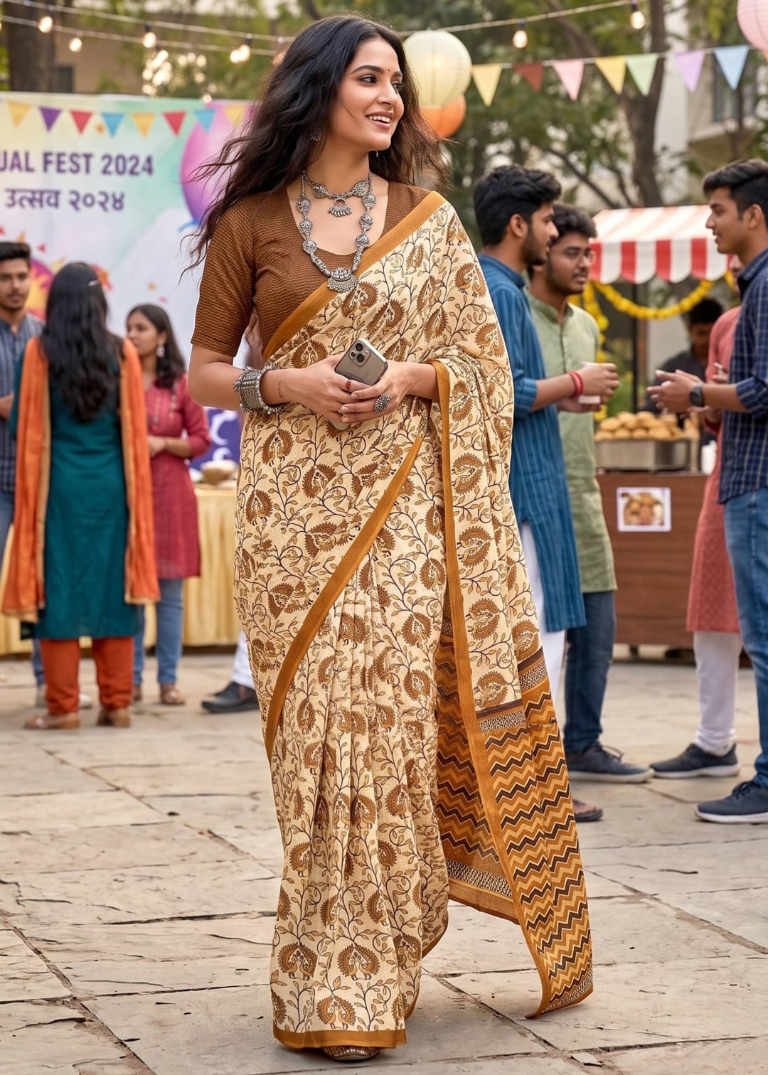 Mulmul Cotton Saree with Bagru Hand Block Printed Work