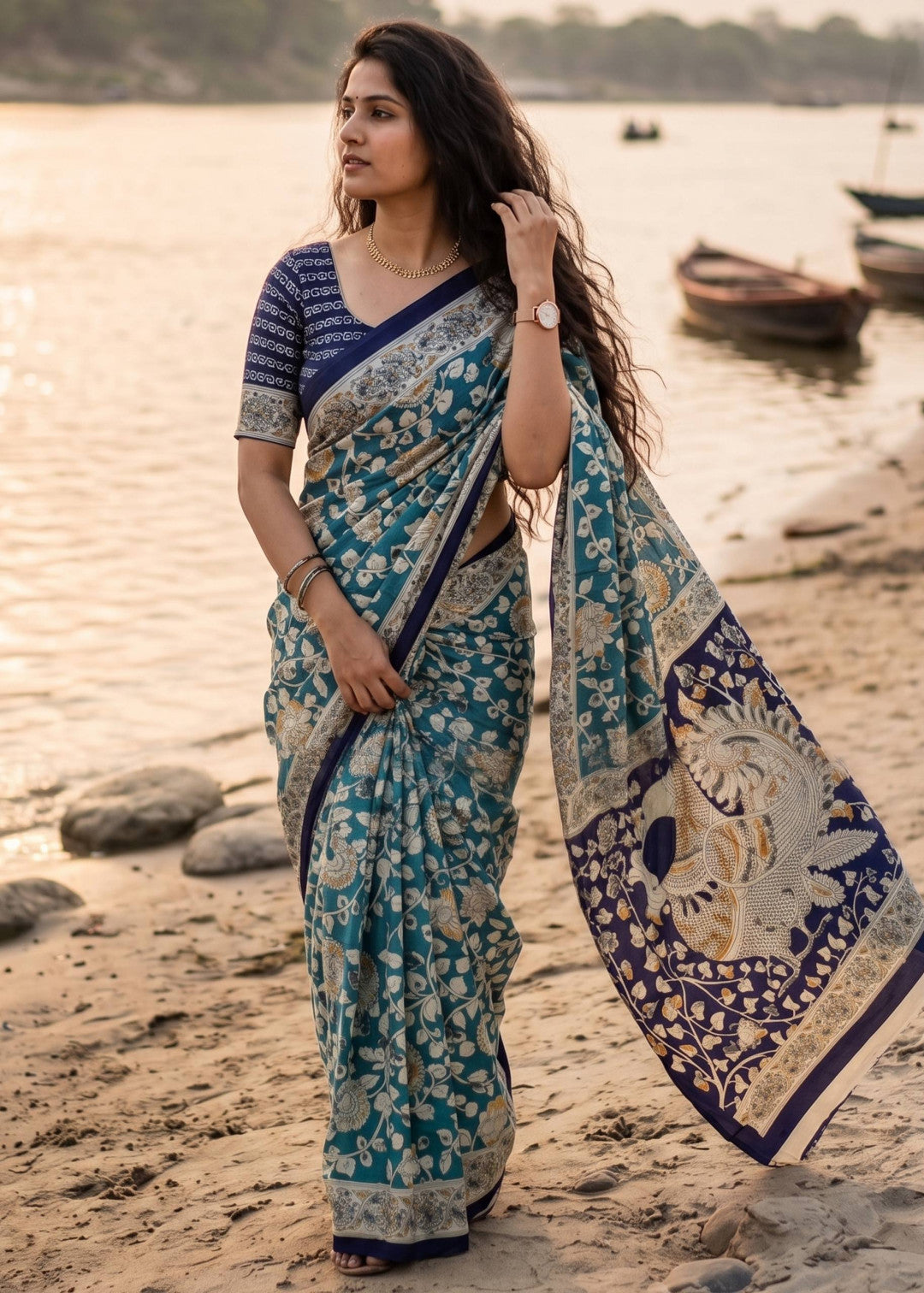 Soft Mulmul Cotton Saree With Kalamkari Printed Work