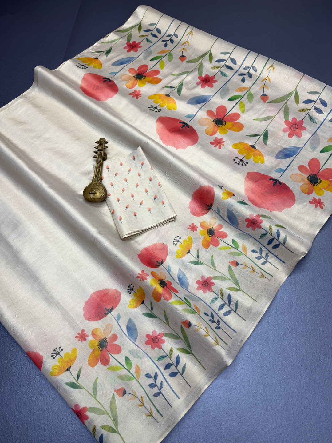 Beige Color Linen Tissue Silk Saree With Digital Printed Work