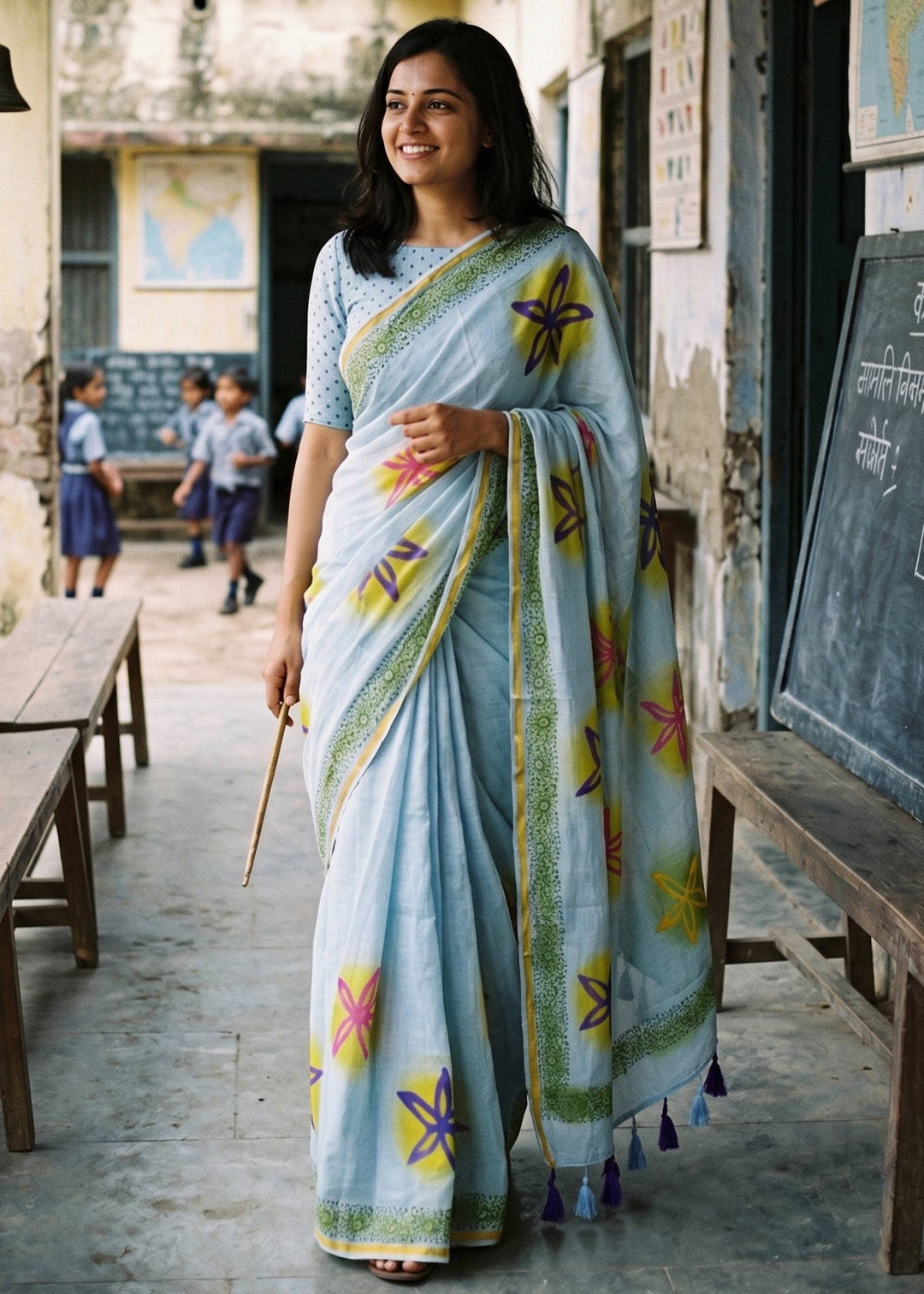 Soft Muslin Base Mul Cotton Saree With Hand Block Printed Work