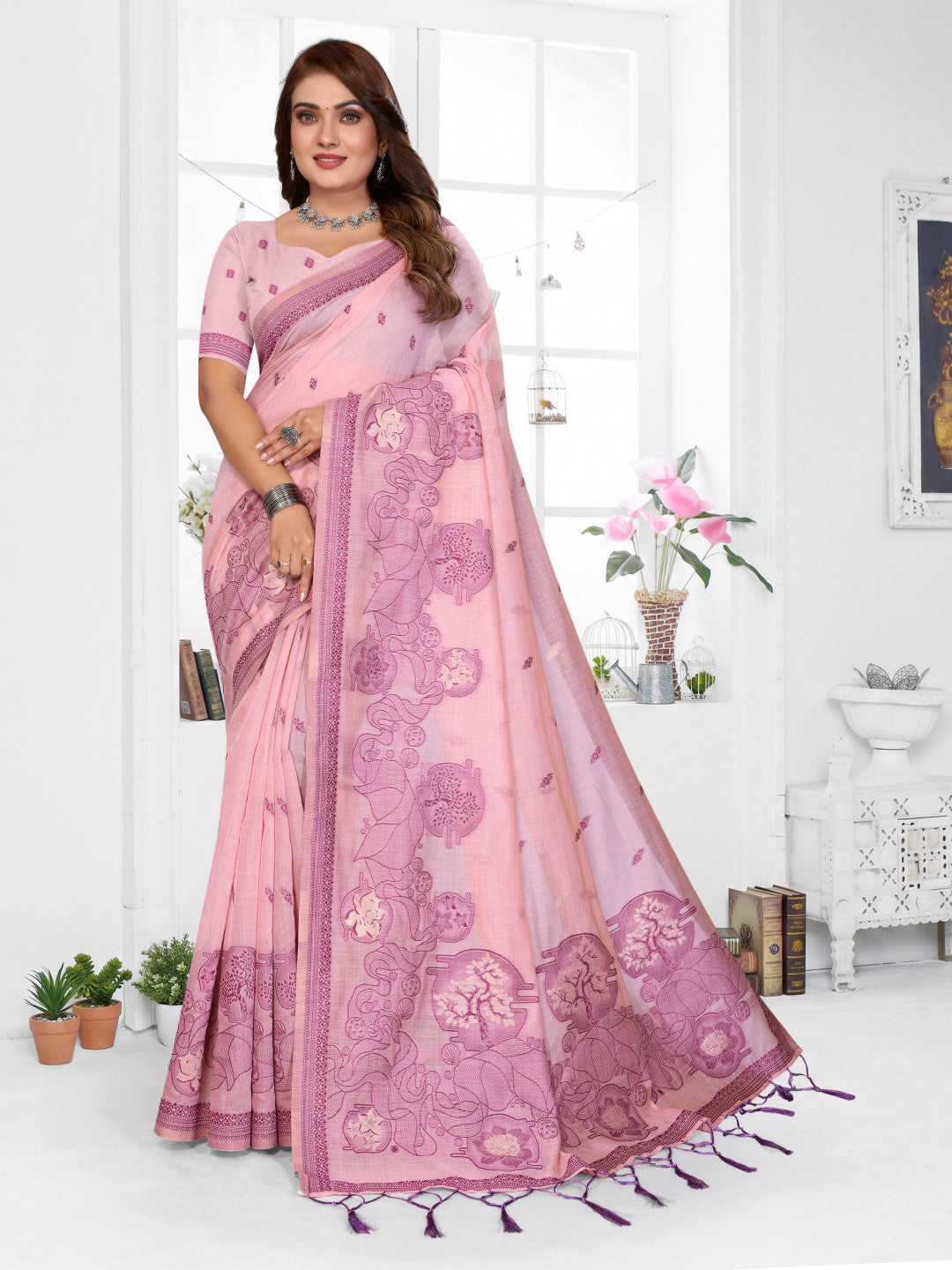 Soft Spun Base Muga Cotton Saree With Jacquard Weaving Work