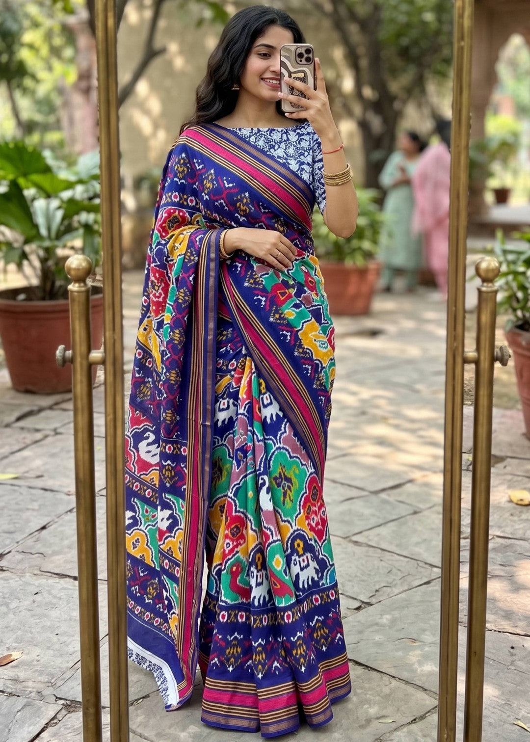 Soft Mul Base Muslin Cotton Saree With Patola Printed Work
