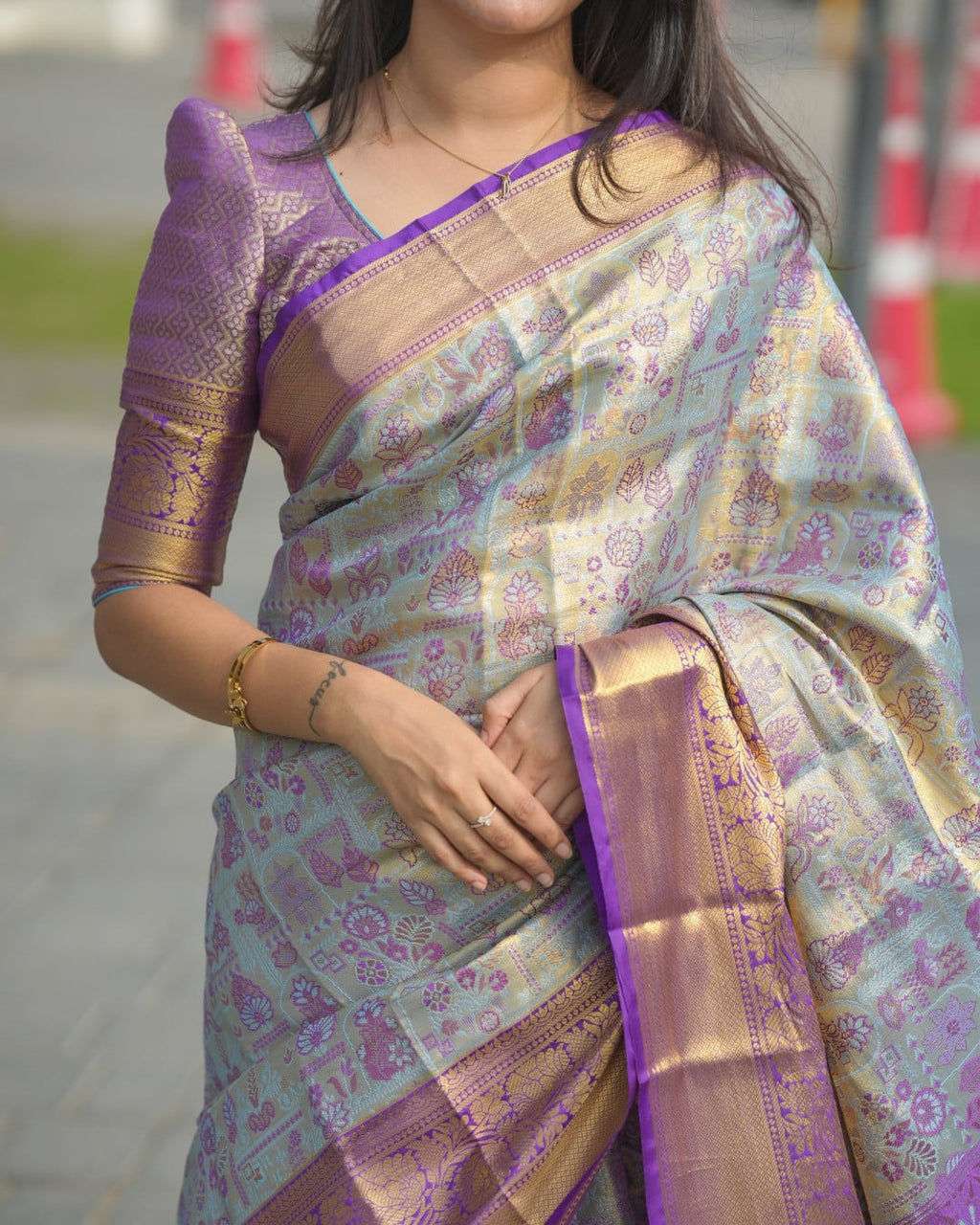 Sky Blue Color Soft Kanjivaram Silk Saree With Zari Weaving Work