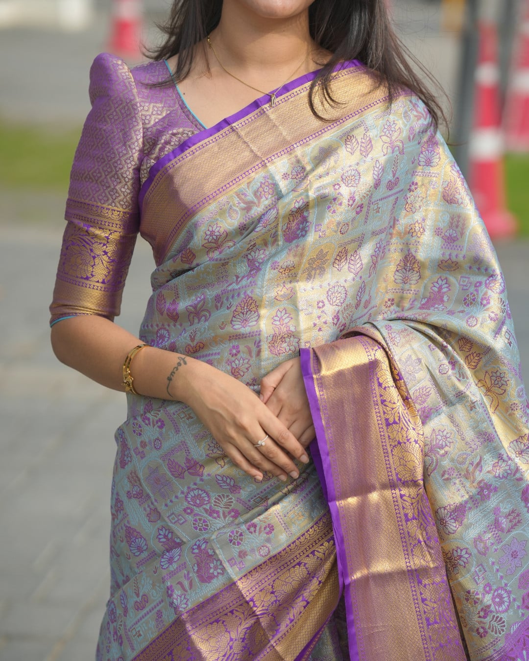 Sky Blue Color Soft Kanjivaram Silk Saree With Zari Weaving Work