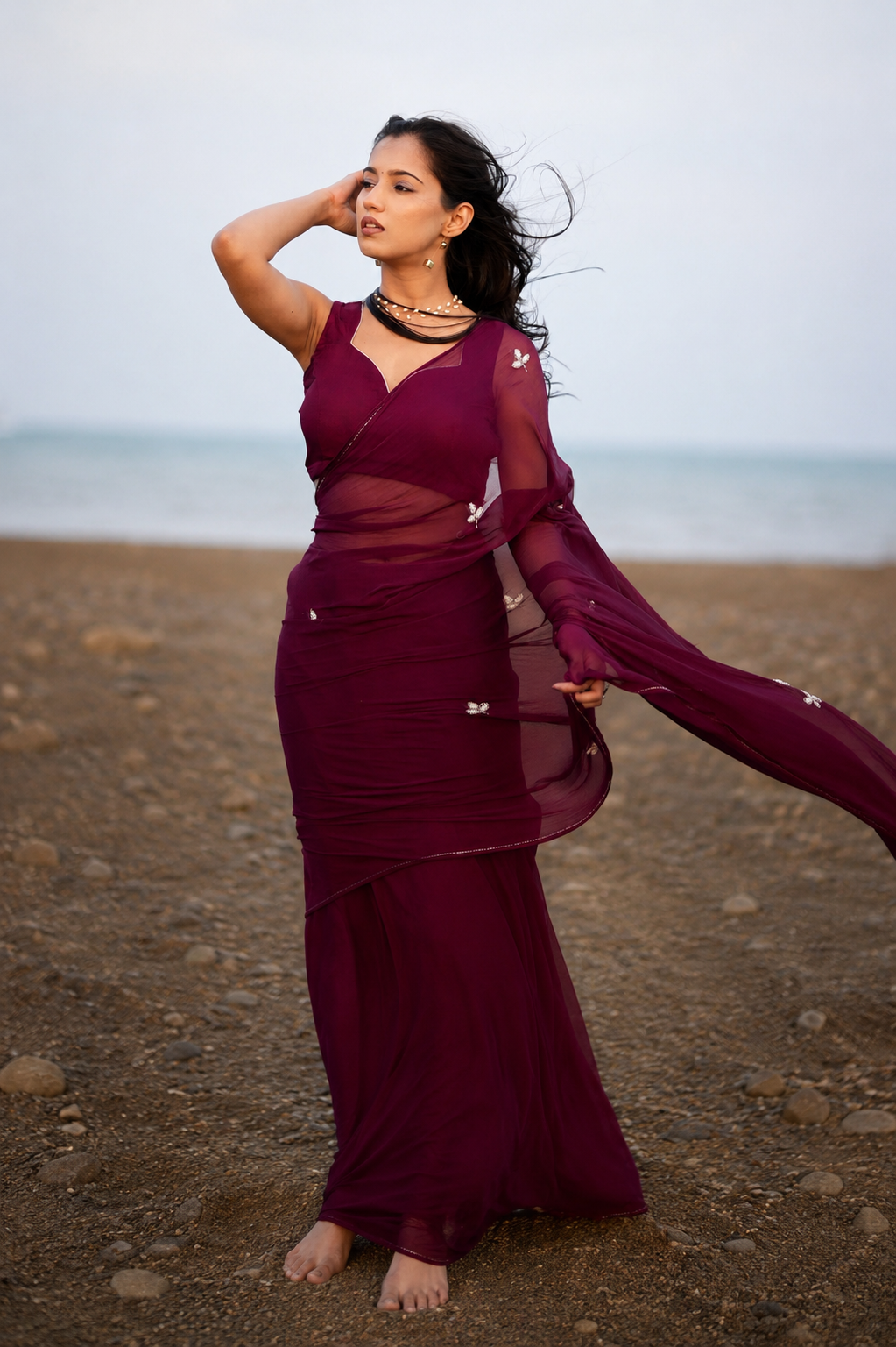 Georgette Saree With Beautiful Moti Work