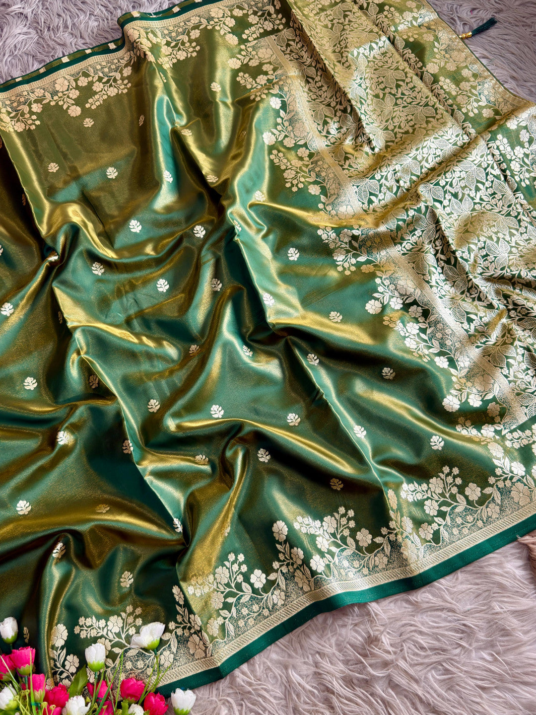Premium Banarasi Satin Tissue Silk Saree With Zari Weaving Work