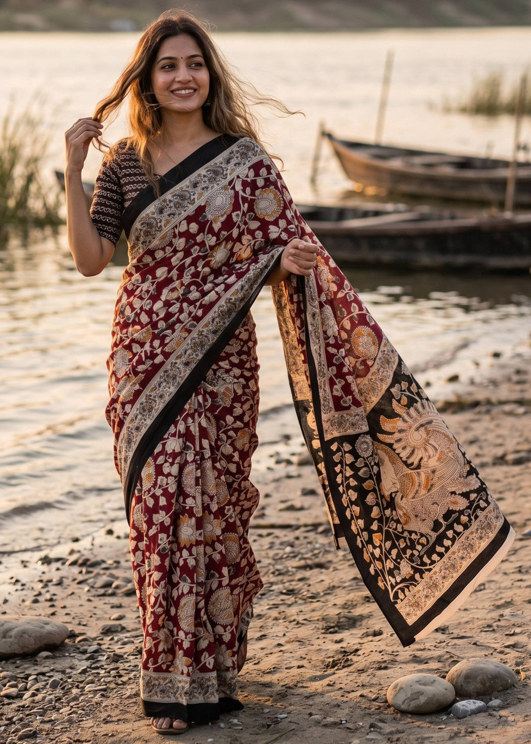 Soft Mulmul Cotton Saree With Kalamkari Printed Work