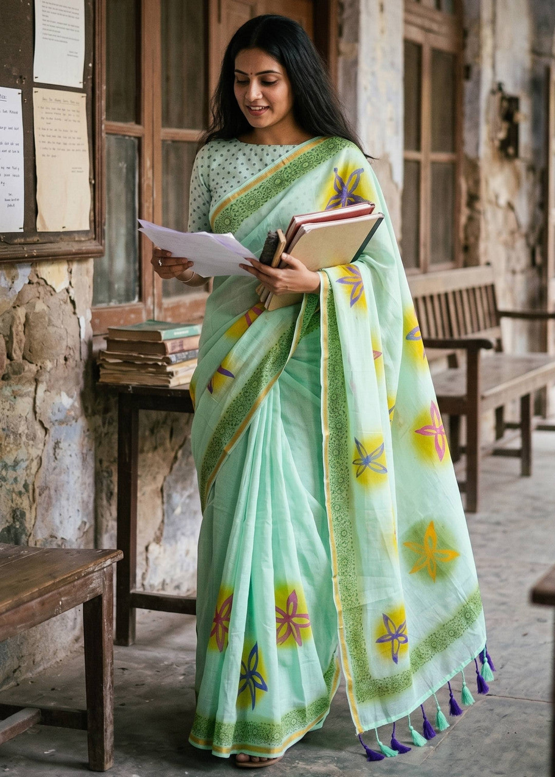 Soft Muslin Base Mul Cotton Saree With Hand Block Printed Work