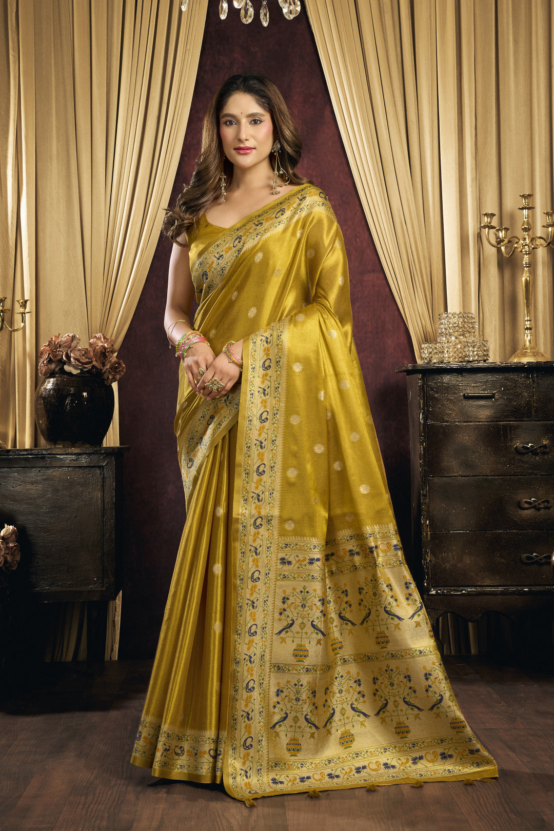 Tissue Paithani Silk Saree With Thread Weaving Work