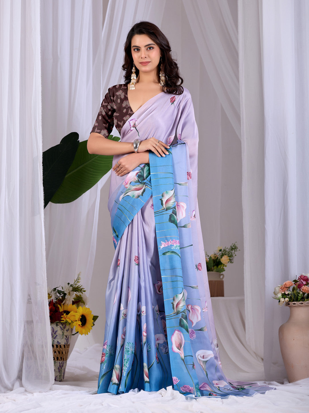 Soft Satin Georgette Saree With Digital Printed Work