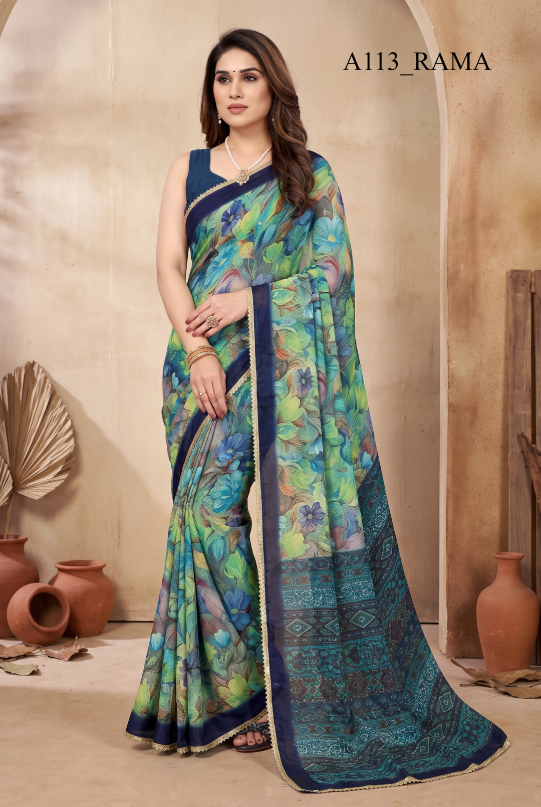 Multi Color Soft Georgette Saree With Beautiful Printed Work And Lace