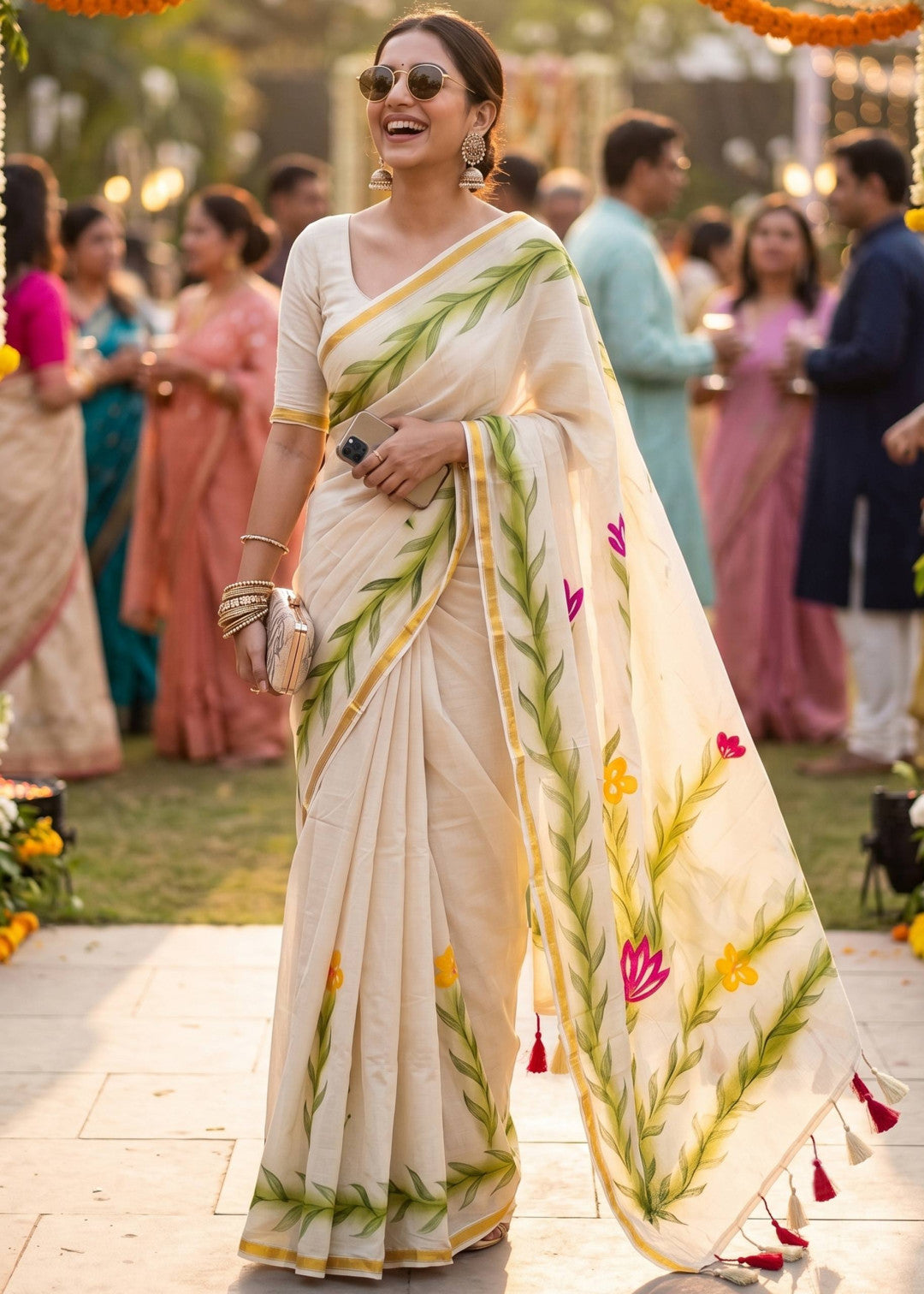 Soft Muslin Base Mul Cotton Saree With Hand Block Printed Work