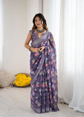 Linen Cotton Saree With Flower Digital Printed Work