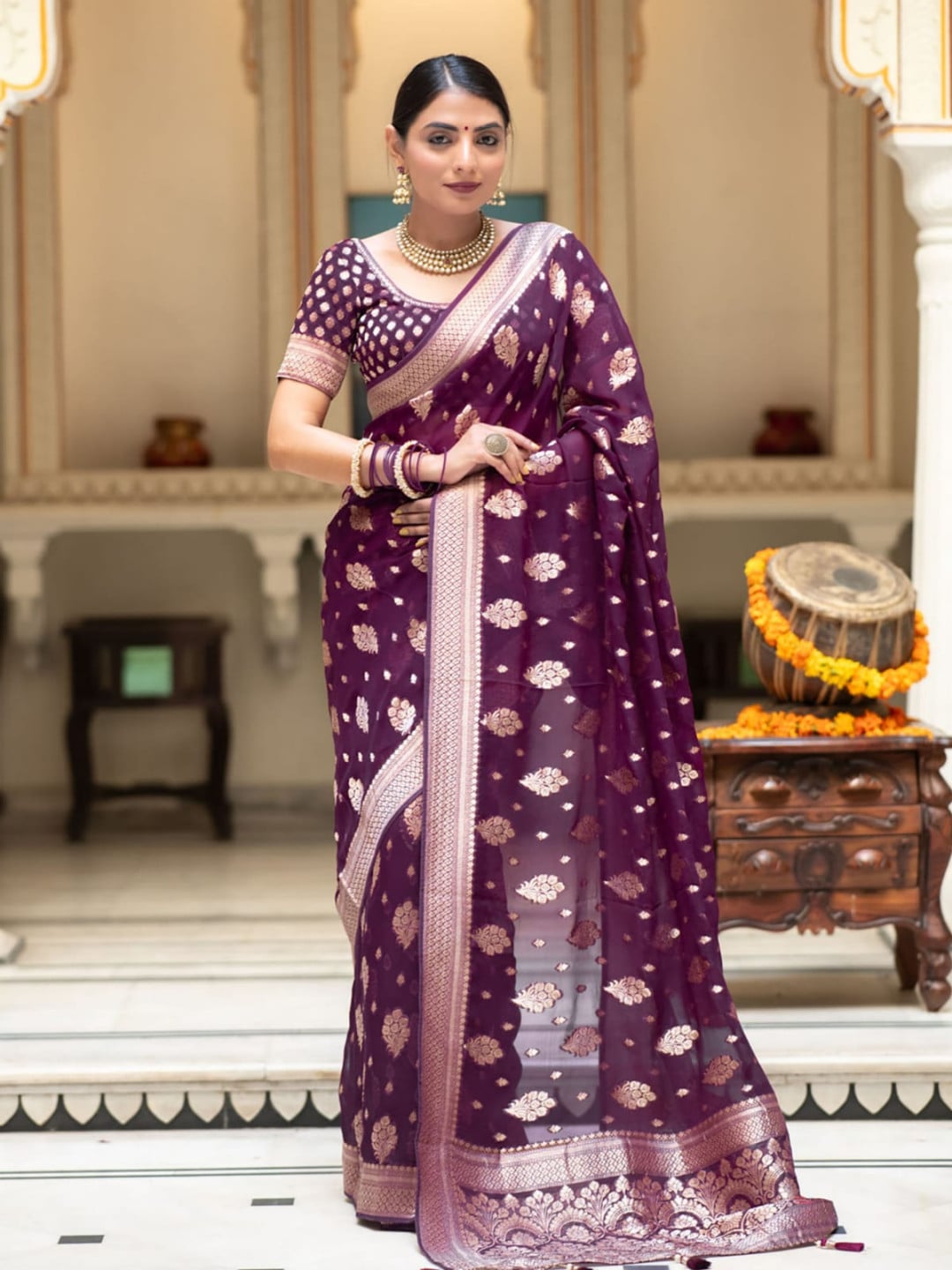 Soft Khaddi Georgette Saree With Jacquard Weaving Work