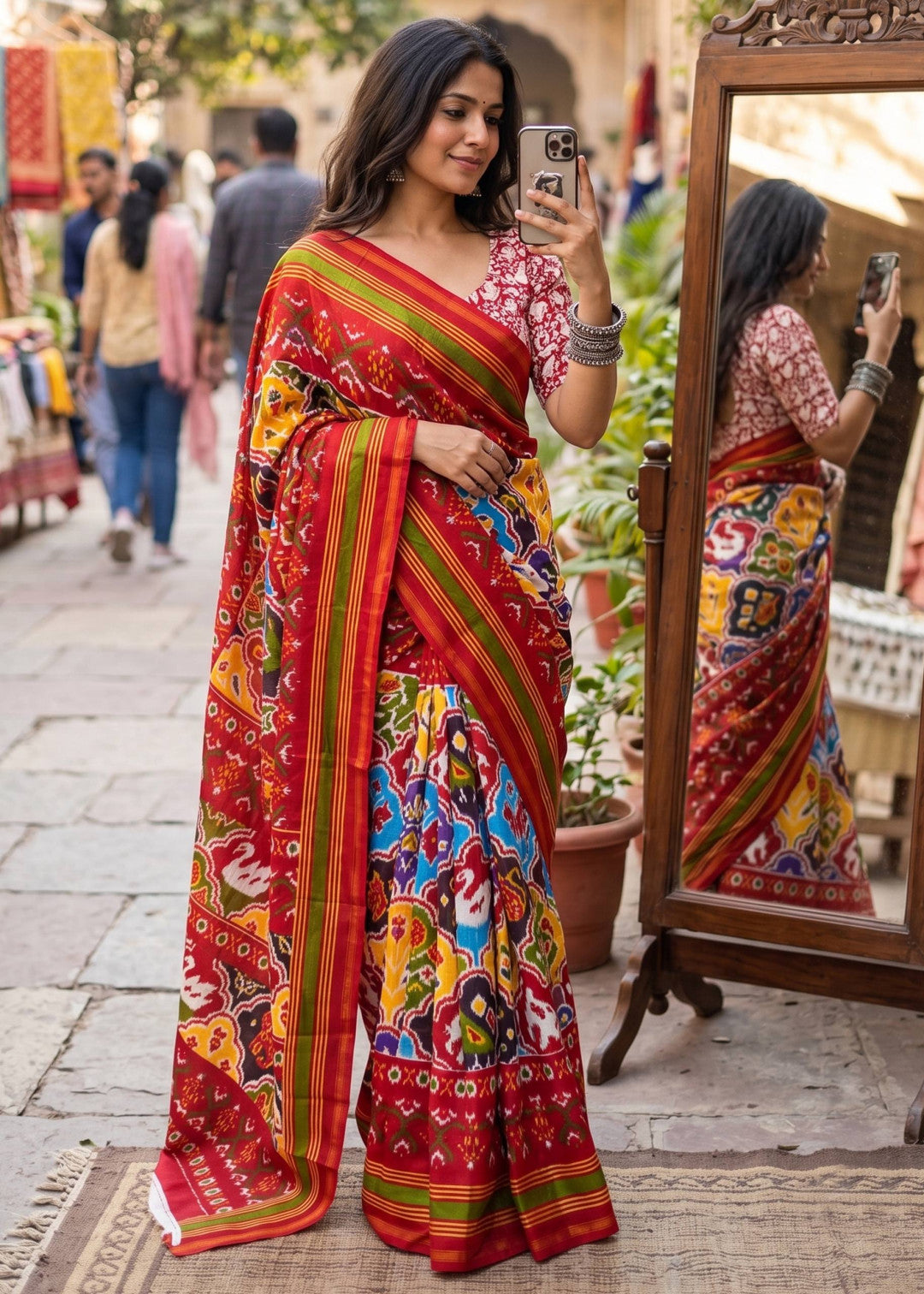 Soft Mul Base Muslin Cotton Saree With Patola Printed Work