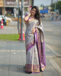 Sky Blue Color Soft Kanjivaram Silk Saree With Zari Weaving Work
