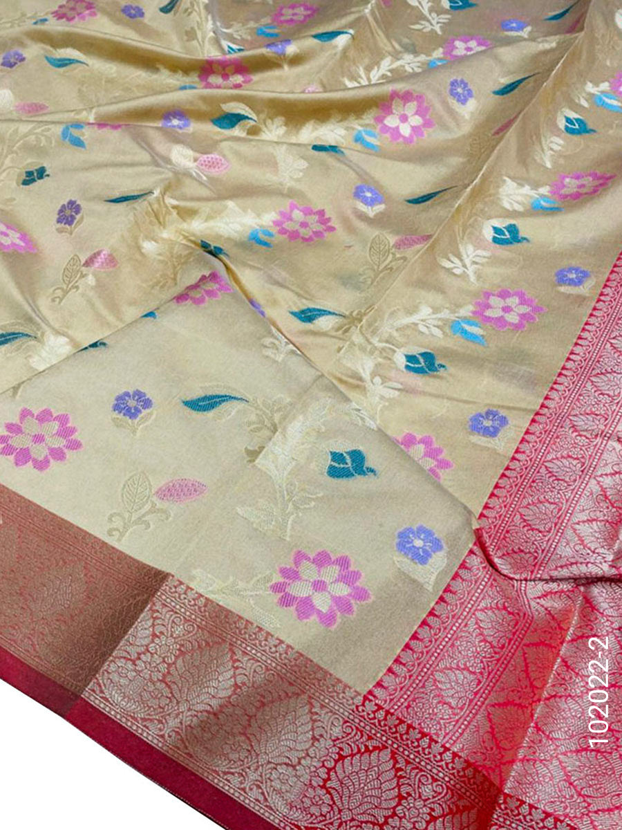 Cotton Resham And Zari Work Jaal Banarasi Saree