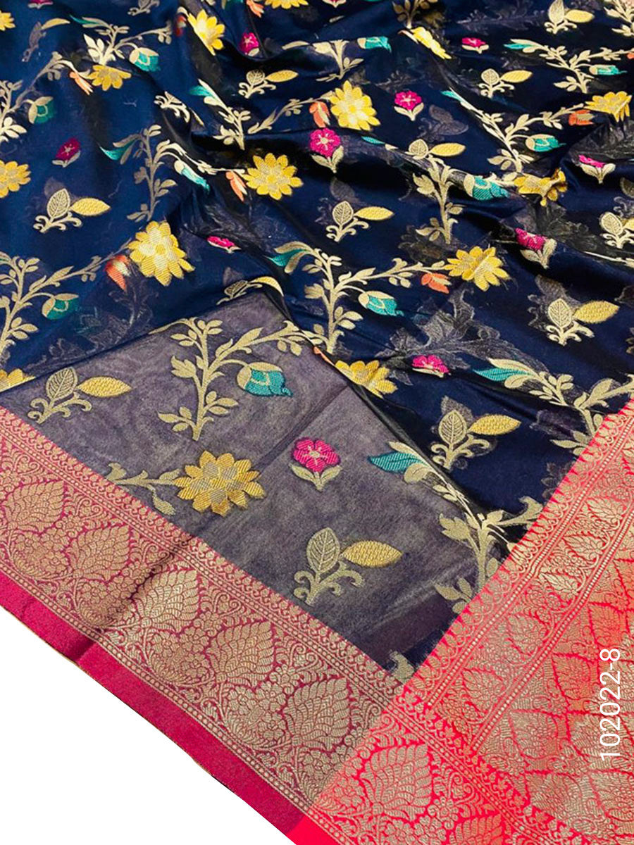 Cotton Resham And Zari Work Jaal Banarasi Saree
