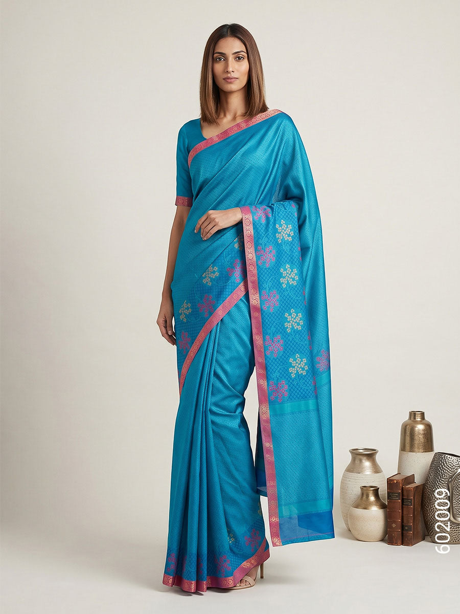 Blue Cotton Zari Work Banarasi Saree