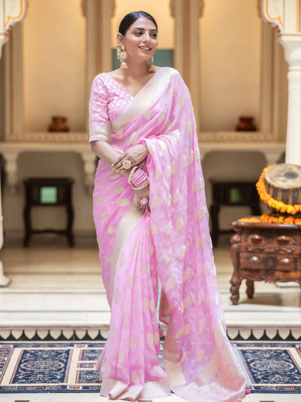 Soft Khaddi Georgette Saree With Jacquard Weaving Work