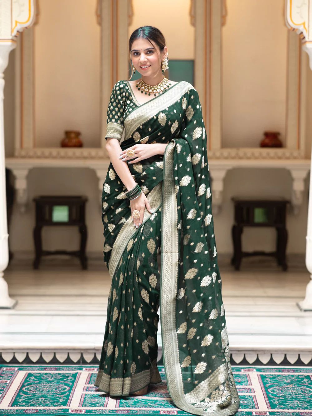 Soft Khaddi Georgette Saree With Jacquard Weaving Work
