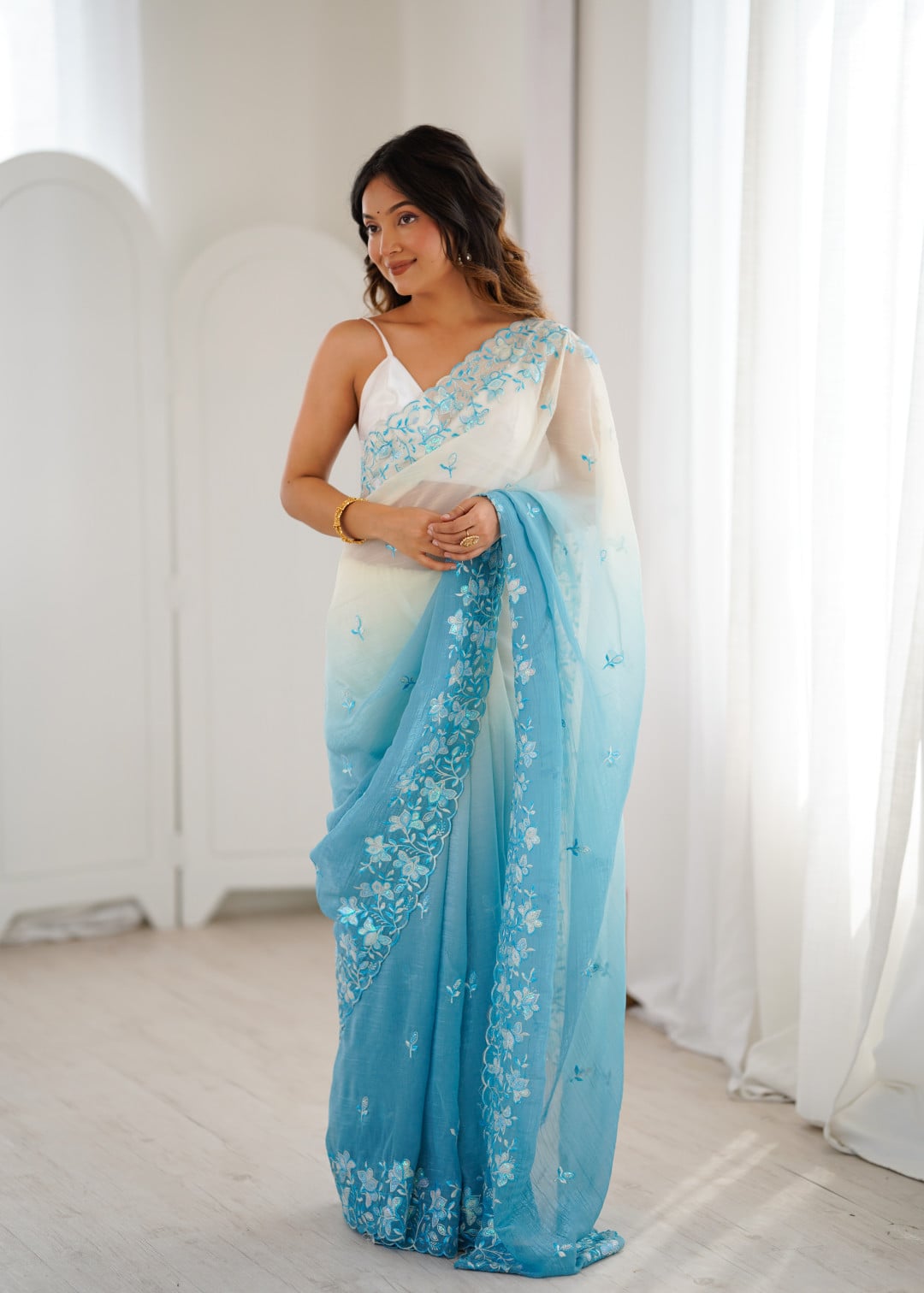 Fancy Crunchy Silk Saree With Sequence Work Arco Border
