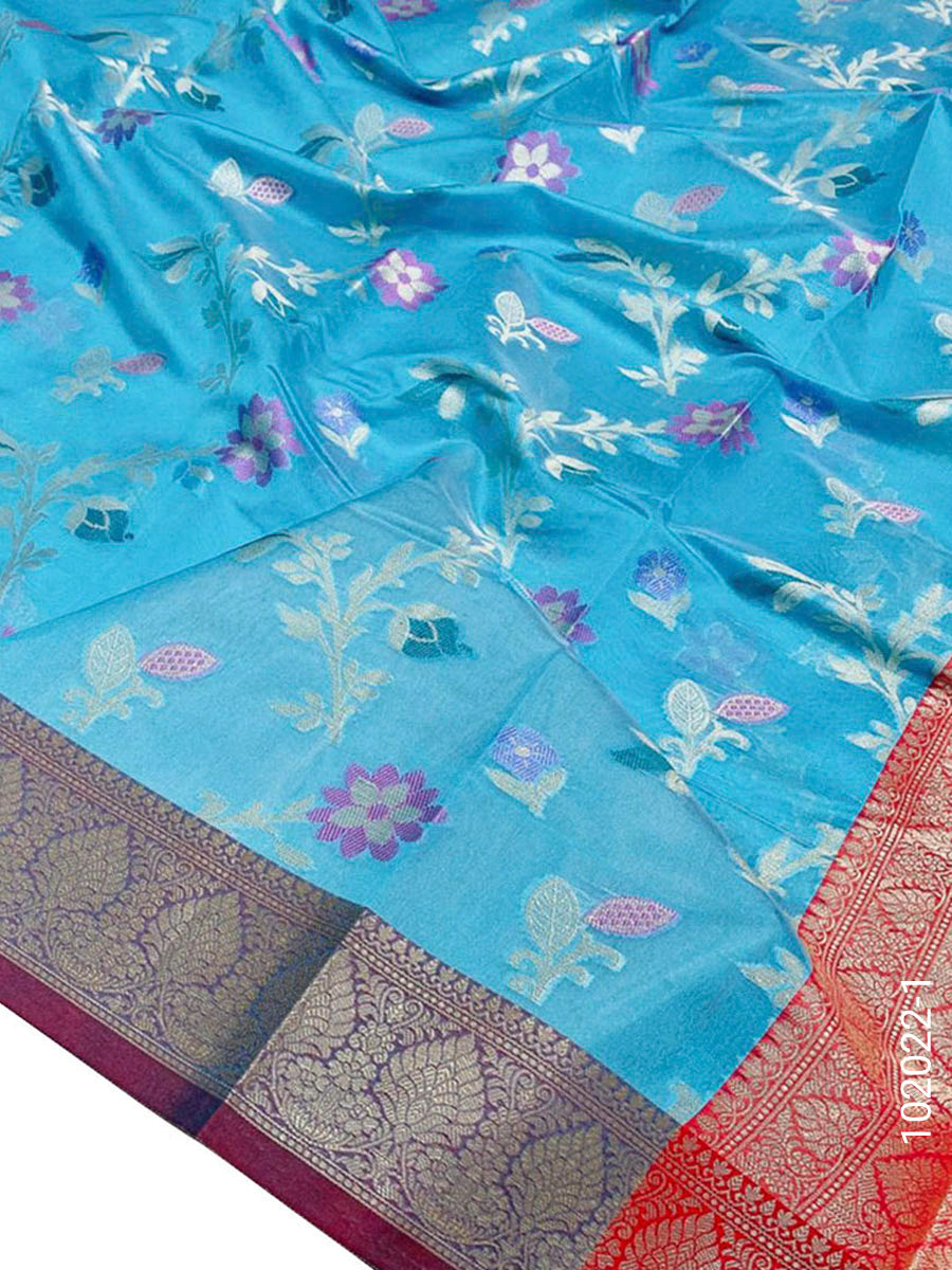 Cotton Resham And Zari Work Jaal Banarasi Saree