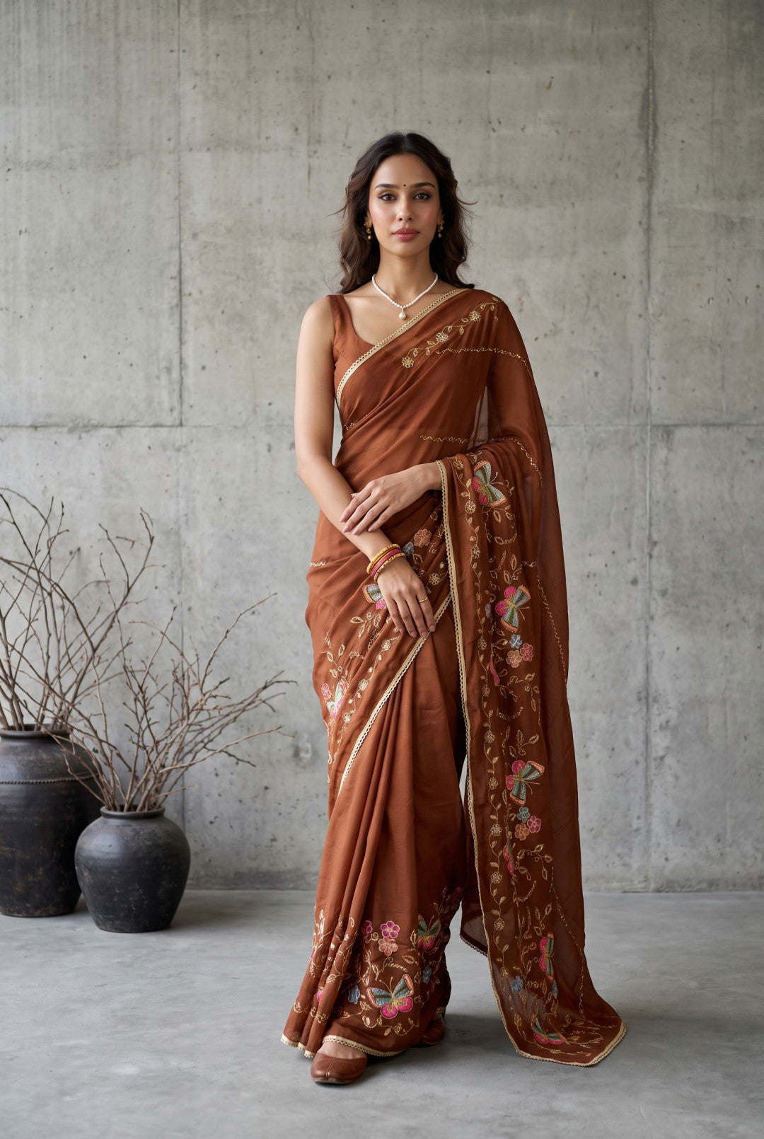 Georgette Saree With Beautiful Embroidery Work
