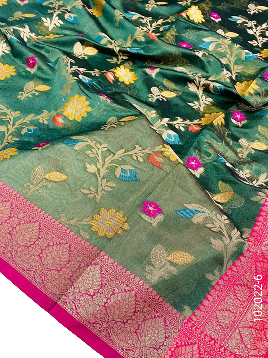 Cotton Resham And Zari Work Jaal Banarasi Saree
