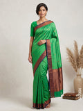 Green Cotton Zari Work Banarasi Saree