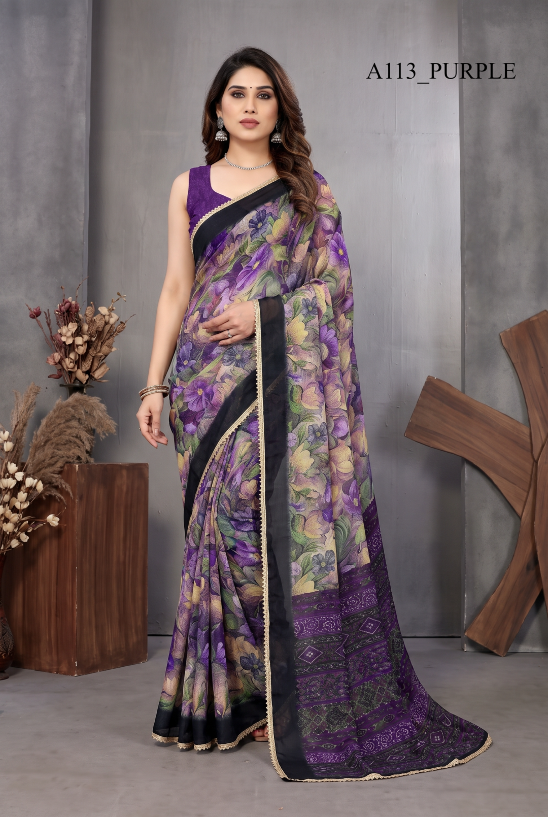 Multi Color Soft Georgette Saree With Beautiful Printed Work And Lace