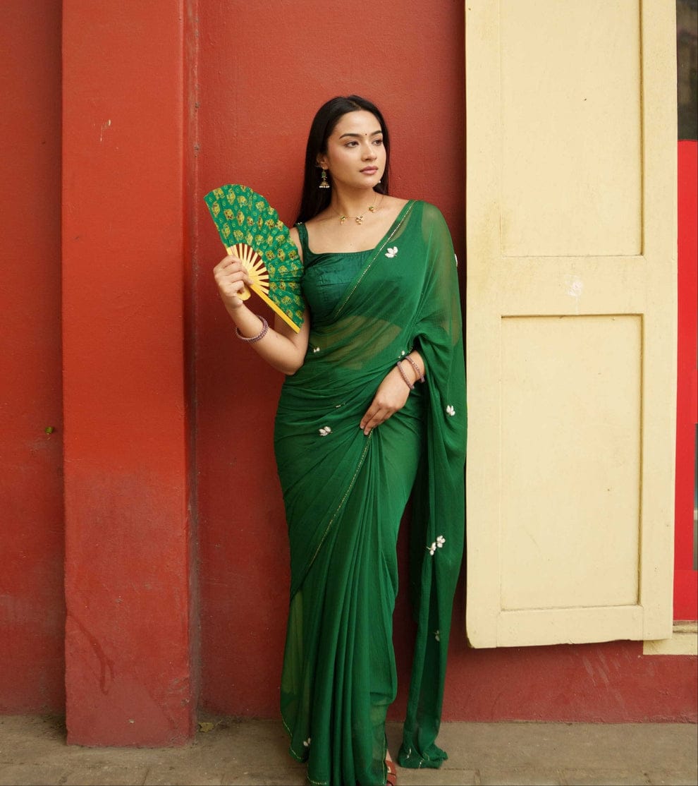 Georgette Saree With Beautiful Moti Work