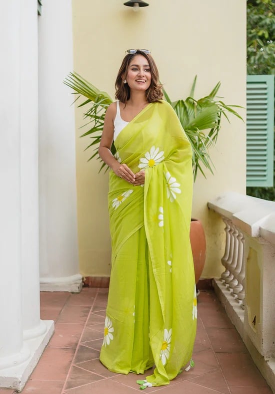 Khadi Cotton Saree with Flower Printed Work