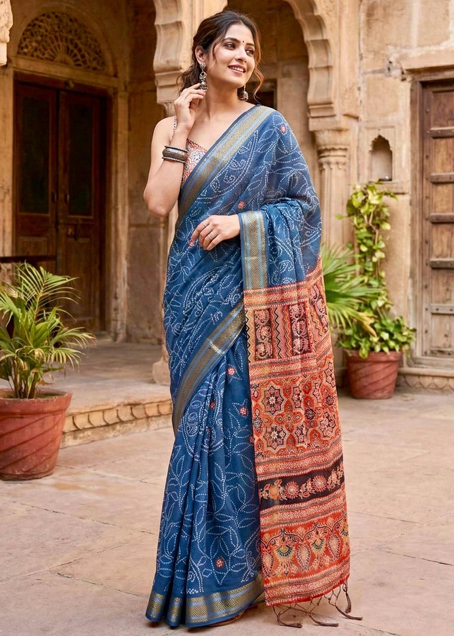 Soft Cotton Saree With Bandhni Printed Work
