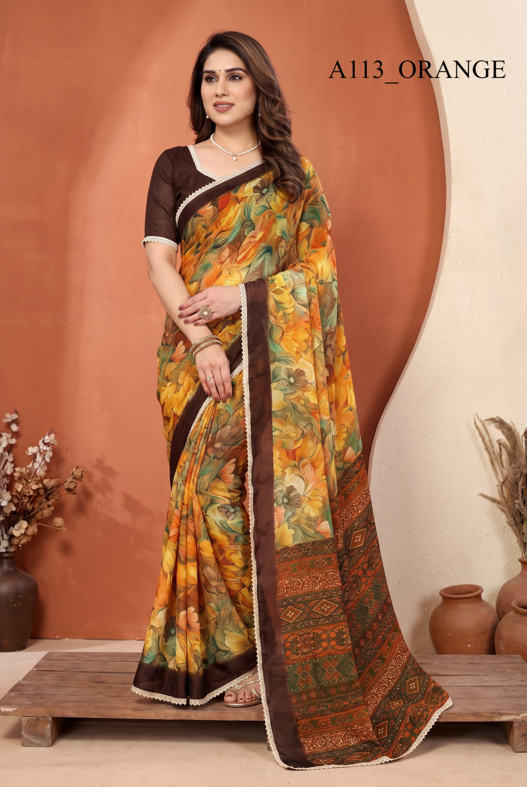 Multi Color Soft Georgette Saree With Beautiful Printed Work And Lace