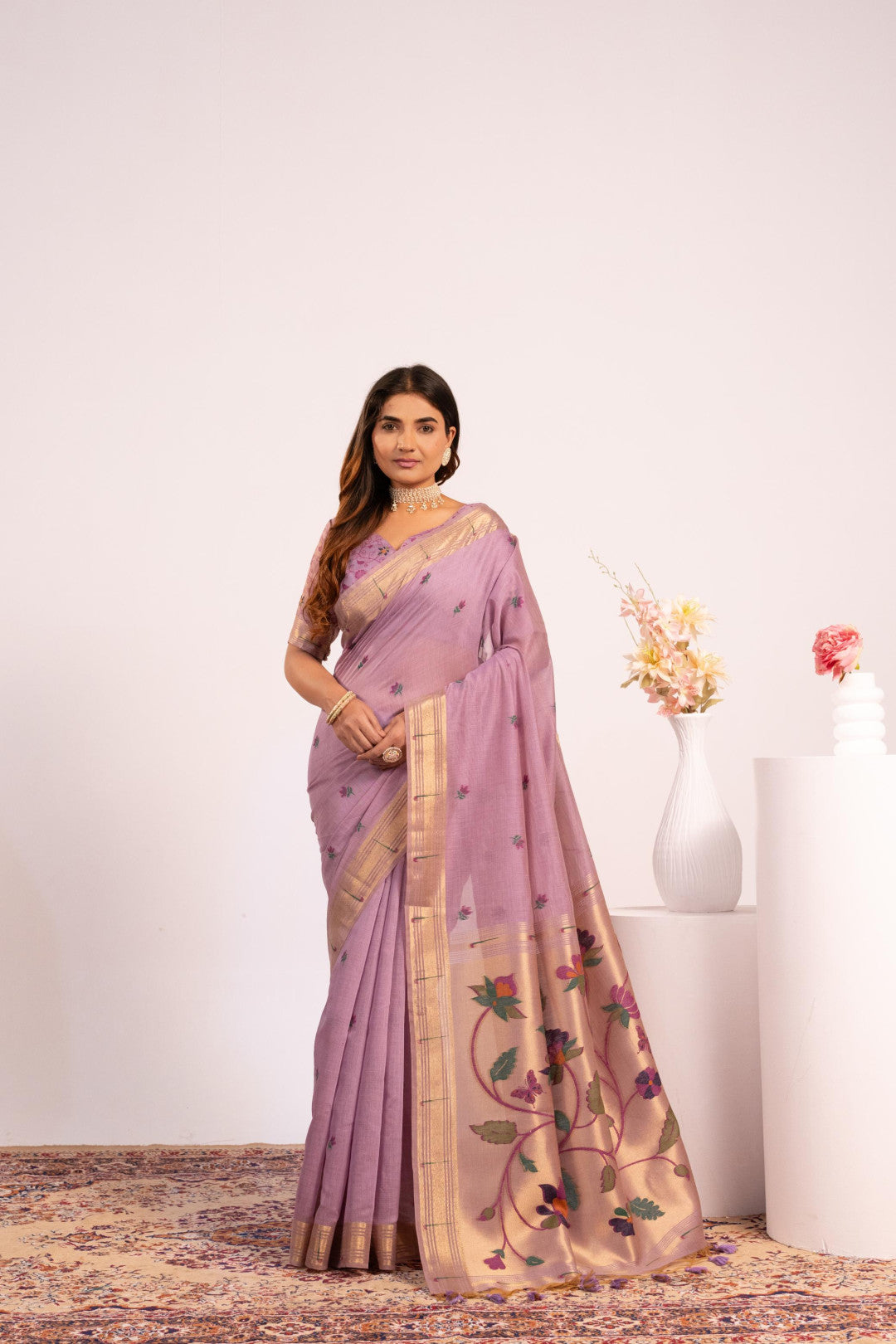 Muga Cotton Saree with Paithani Pallu and Zari Weaving Border