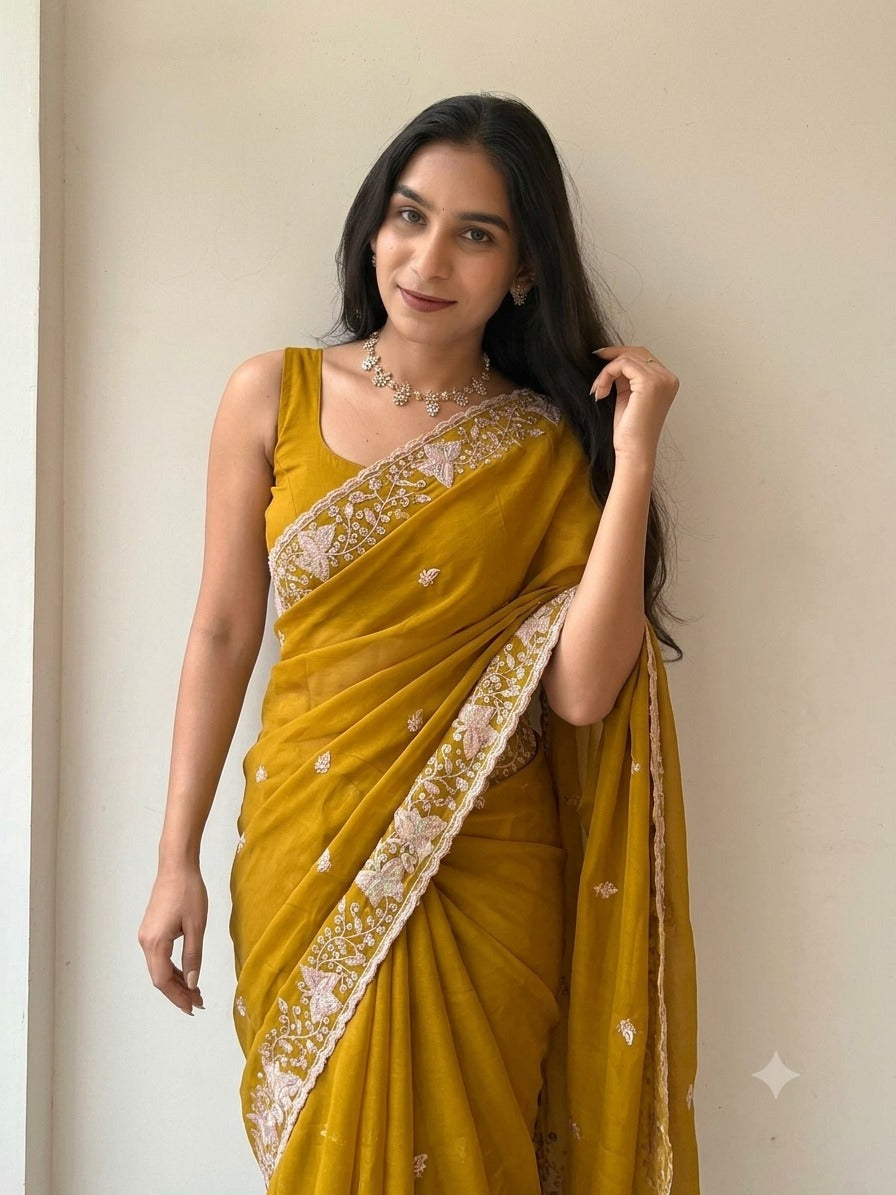 Star Georgette Silk Saree With Embroidery And Sequence Work