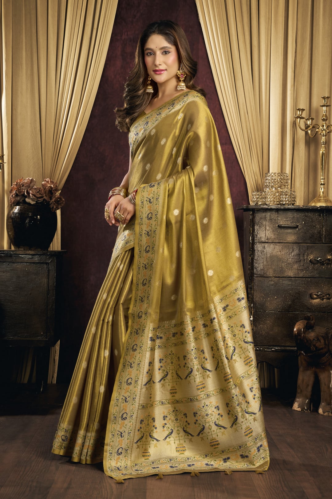 Tissue Paithani Silk Saree With Thread Weaving Work