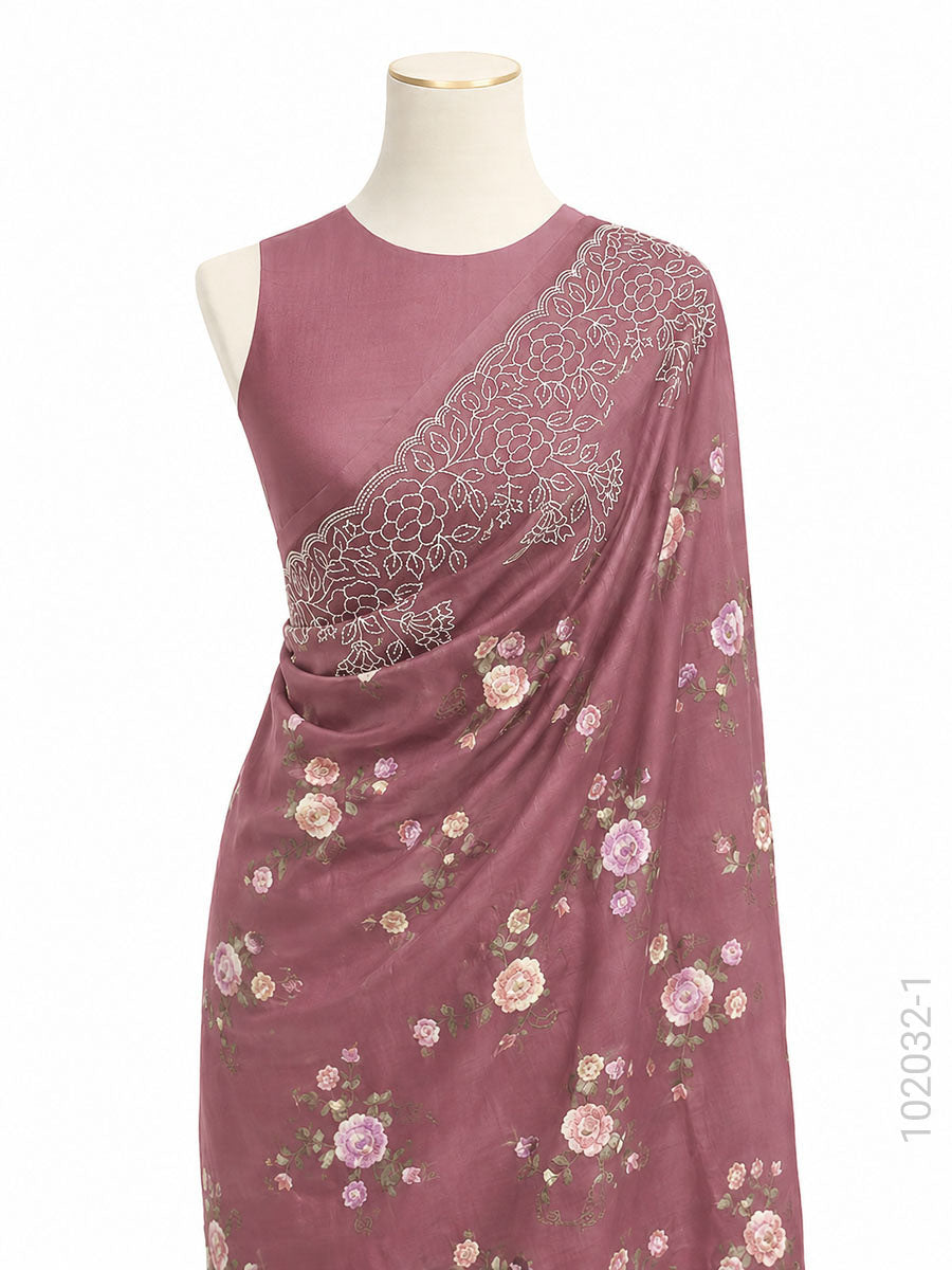 Kora Organza Embroidery Work Floral Banarasi Saree
