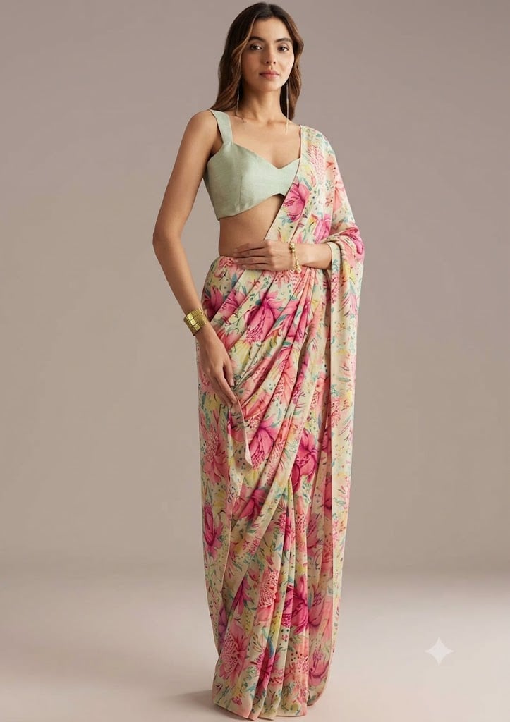 Soft Georgette Saree With Beautiful Printed Work